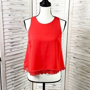 LUSH | Vibrant Red Lace Hem Blouse Tank Small